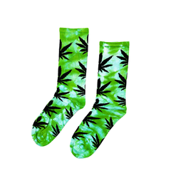 Green White Tie Dye Socks Fits All, 70% Cotton, 25% Spandex, 5% Elastic