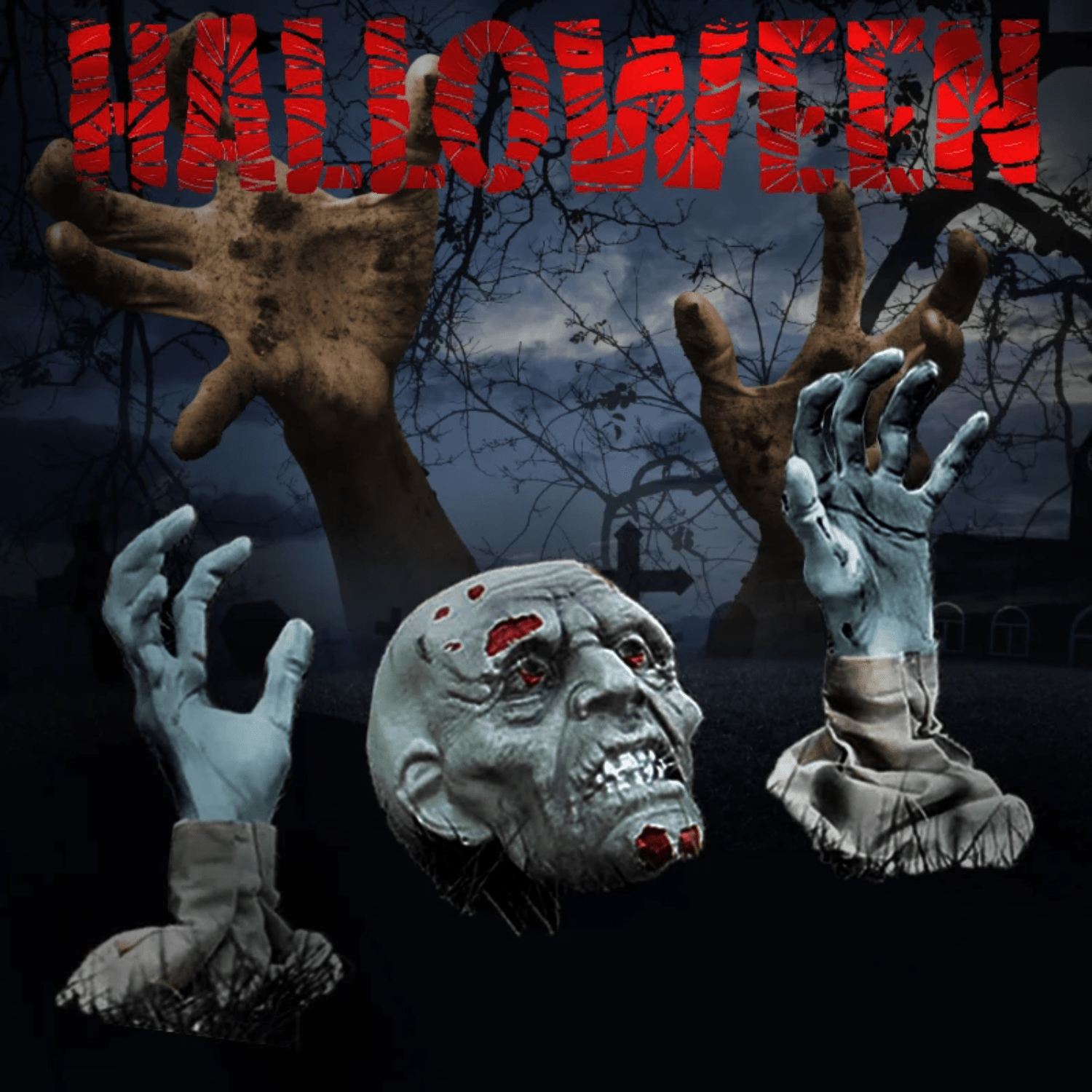 1707BA Halloween Decoration Horror Skull Head Garden Lawn Skull Ground Plug Set Creepy Props Trick or Treat Party Supplies Decoration - WHOLESALE USA SUPPLY