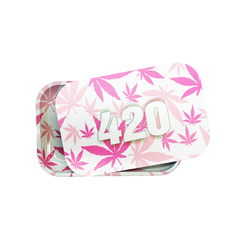 Pink 420 Magnetic Lid Medium Metal Rolling Tray - Size - 7.5*11.5