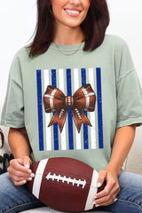 Blue & White Varsity Bow Comfort Colors Adult Ring-Spun Cotton Tee