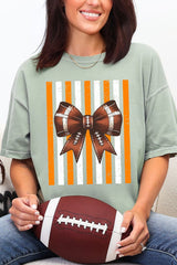 Fiery Orange & White Varsity Bow Comfort Colors Adult Ring-Spun Cotton Tee