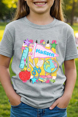 Youth Personalized School Day Sketches Short Sleeve Relaxed Fit T-Shirt *Enter Kid's Name