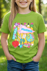 Youth Personalized School Day Sketches Short Sleeve Relaxed Fit T-Shirt *Enter Kid's Name