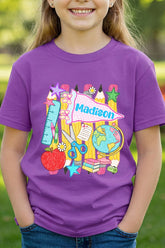 Youth Personalized School Day Sketches Short Sleeve Relaxed Fit T-Shirt *Enter Kid's Name