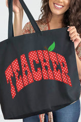 Apple Dot Teacher Canvas Jumbo Tote