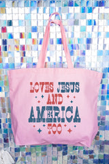 Retro Loves Jesus & America Too Canvas Jumbo Tote