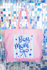 Striped Stars Boy Mom Canvas Jumbo Tote