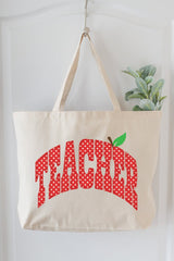 Apple Dot Teacher Canvas Jumbo Tote