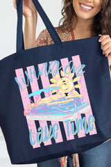 Living On Lake Time Canvas Jumbo Tote