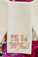 Block Letters He Is Risen Waffle Kitchen Towel