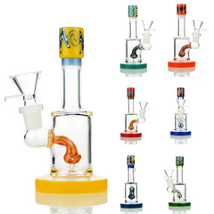 6" American Rod Color Water Pipe with Wig Wag Glass Art and 14mm Male Bowl