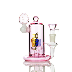 7" Happy Fumes Glass Pink Glass Mushroom Shower with 14mm Male Bowl