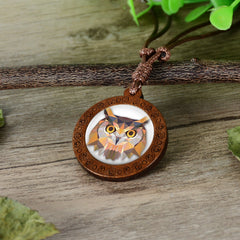 Wood Prism 3D Like Animal Necklaces On Adjustable Wax Rope Necklace WOLF, BEAR, FOX, OWL, TIGER(sold by the piece)