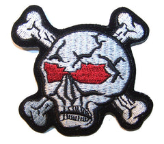 SKULL X BONE 3 INCH PATCH RED EYES (sold by the piece or dozen ) -* CLOSEOUT AS LOW AS .75 CENTS EA