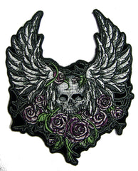 SKULL WINGS & ROSES BIKER 5 IN EMBROIDERIED PATCH (sold by the piece )