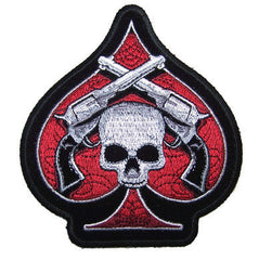 SPADE SKULL AND PISTOLS EMBROIDERED PATCH (sold by the piece )