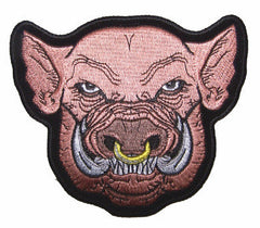 PIG / BOAR WITH NOSE RING EMBROIDERED PATCH (sold by the piece )