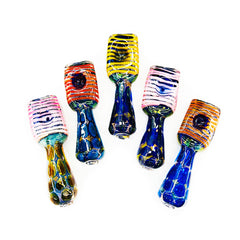 4.5" Gold Fume Glass Hand Pipe Spoon with Pressed Head Swirling Art