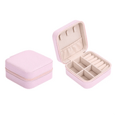 Portable Jewelry Box with Zipper -3-3/4 x 3-3/4 x 1-7/8 PU Leather