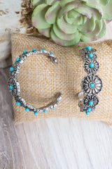 TIPI Turquoise and Silvertone Dakota Daisy Hoop Earrings