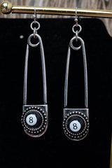 TIPI 8 Ball Safety Pin Silvertone Earrings