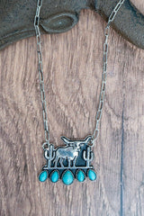 TIPI Turquoise Texas Trail Silvertone Necklace