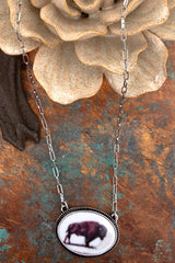 TIPI Buffalo Portrait Silvertone Necklace