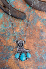 TIPI Turquoise Weatherford Boot Silvertone Necklace