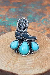TIPI Turquoise Weatherford Boot Silvertone Ring