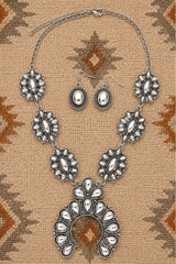 TIPI Highplains Squash Blossom Silvertone Necklace and Earring Set