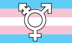 TRANSGENDER SYMBOLS RAINBOW 3 X 5 FLAG ( sold by the piece ) *- CLOSEOUT NOW $ 2.95 EA