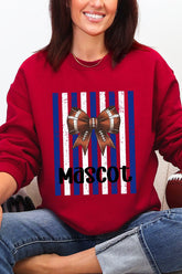 Personalized Blue & White Varsity Bow Heavy Blend Crew Sweatshirt *Enter Mascot Name
