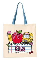 Personalized Back-To-School Name Tag Girl Medium Canvas Tote *Enter Kid's Name