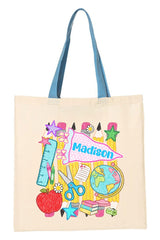 Personalized School Day Sketches Medium Canvas Tote *Enter Kid's Name