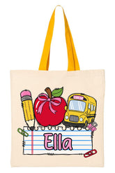 Personalized Back-To-School Name Tag Girl Medium Canvas Tote *Enter Kid's Name