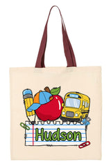 Personalized Back-To-School Name Tag Boy Medium Canvas Tote *Enter Kid's Name