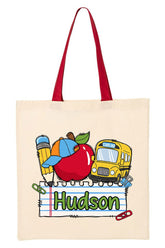 Personalized Back-To-School Name Tag Boy Medium Canvas Tote *Enter Kid's Name