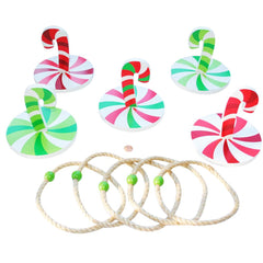 Candy Cane Wooden Ring Toss Game (10 Candy Canes & 10 Rope Rings per Set)