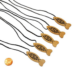 Wooden Religious Fish Necklaces (24 total necklaces in 2 bags) 52?› each