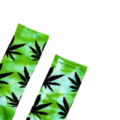 Green White Tie Dye Socks Fits All, 70% Cotton, 25% Spandex, 5% Elastic