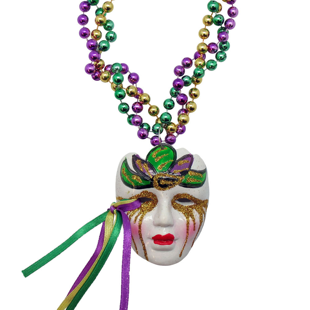 Beads - Mardi Gras Painted Mask 6mm 33" (DZ)