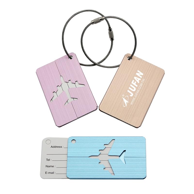 Brushed Metal Luggage Tag With Aeroplane Design