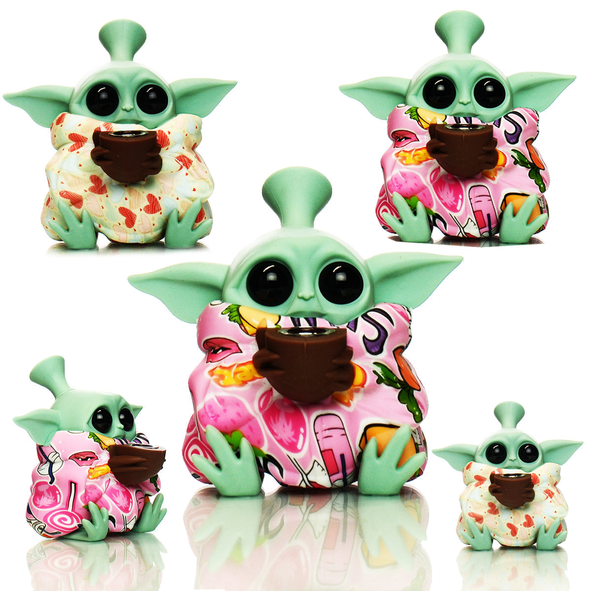 5" Silicone Yoda Water Pipe Bong with Different Style Art print