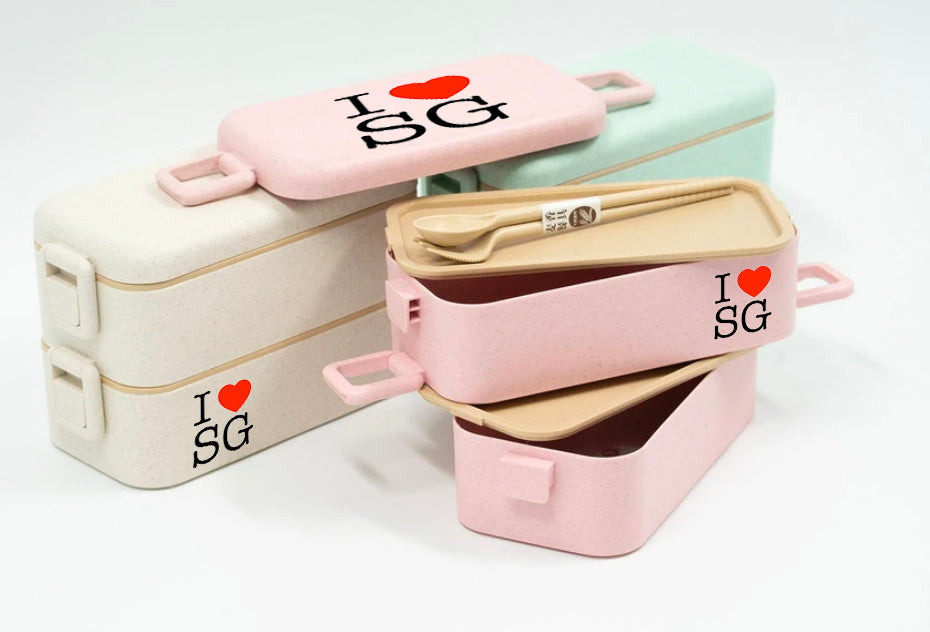 National Day Two Tier Eco Wheat Straw Lunch Box with Cutlery