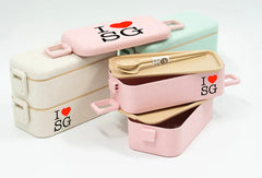 National Day Two Tier Eco Wheat Straw Lunch Box with Cutlery