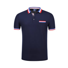 Short-Sleeved Polo Shirt With Colourful Stripes On Collar, Inner Collar, Inner Placket, Front Pocket And Sleeve Edge