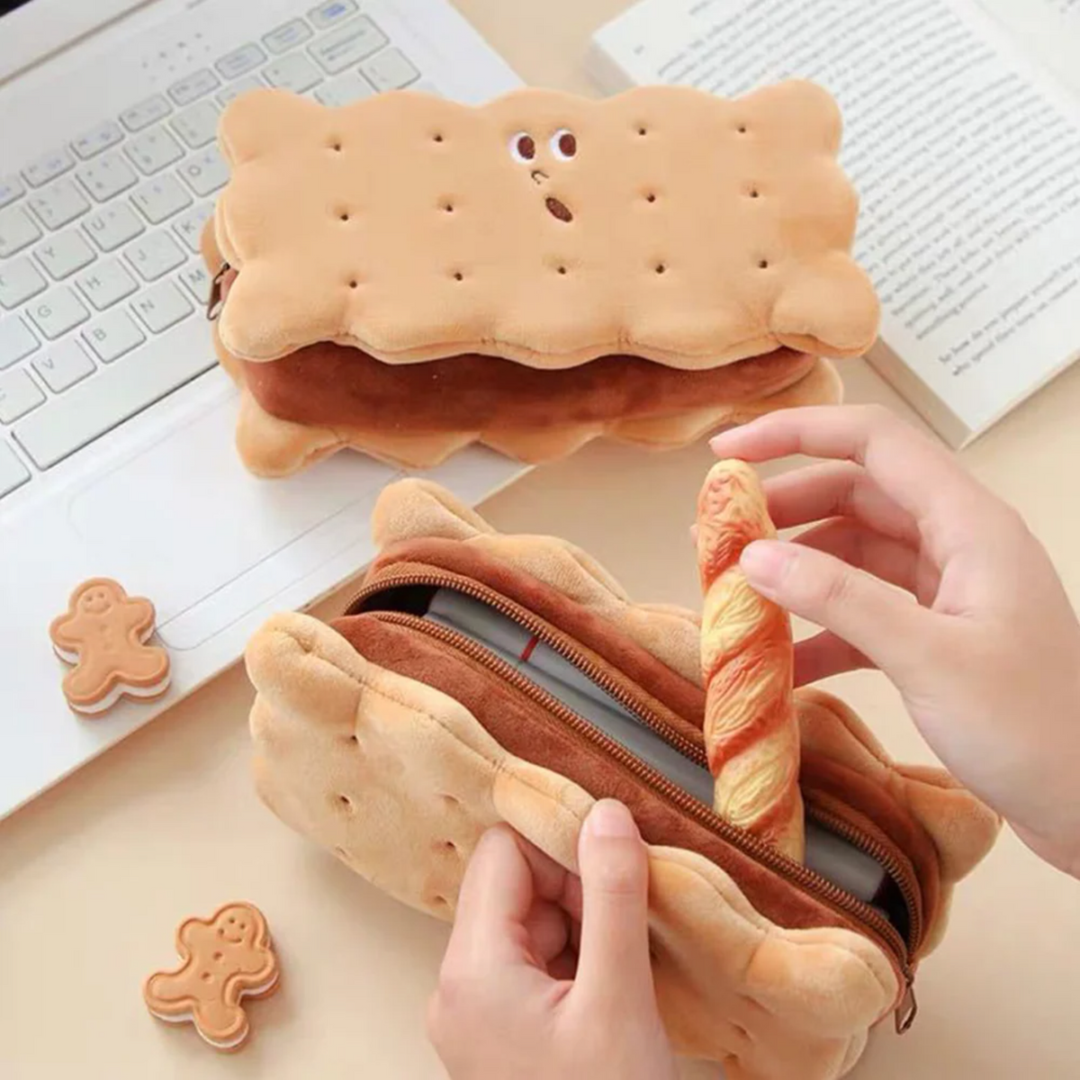 Biscuit Pencil Case Kawaii Pencil Bags Stationery Large Capacity Plush Korean Pen Case Cute  Pencil Case