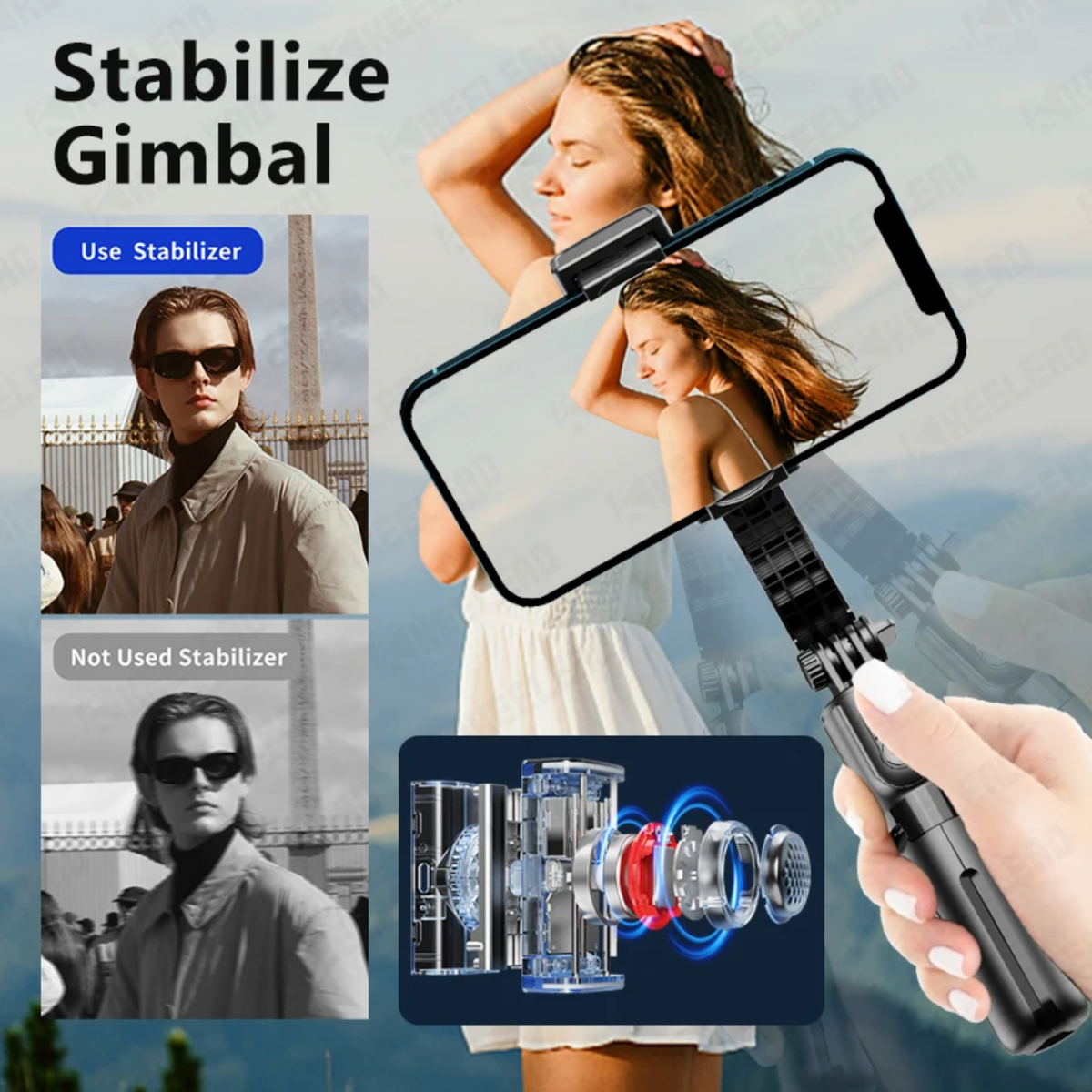 Gimbal Selfie Stick Tripod with Light