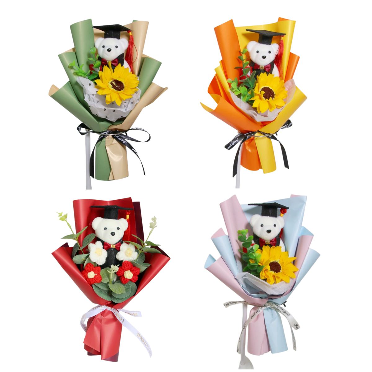 Graduation Bear Sunflower Bouquet
