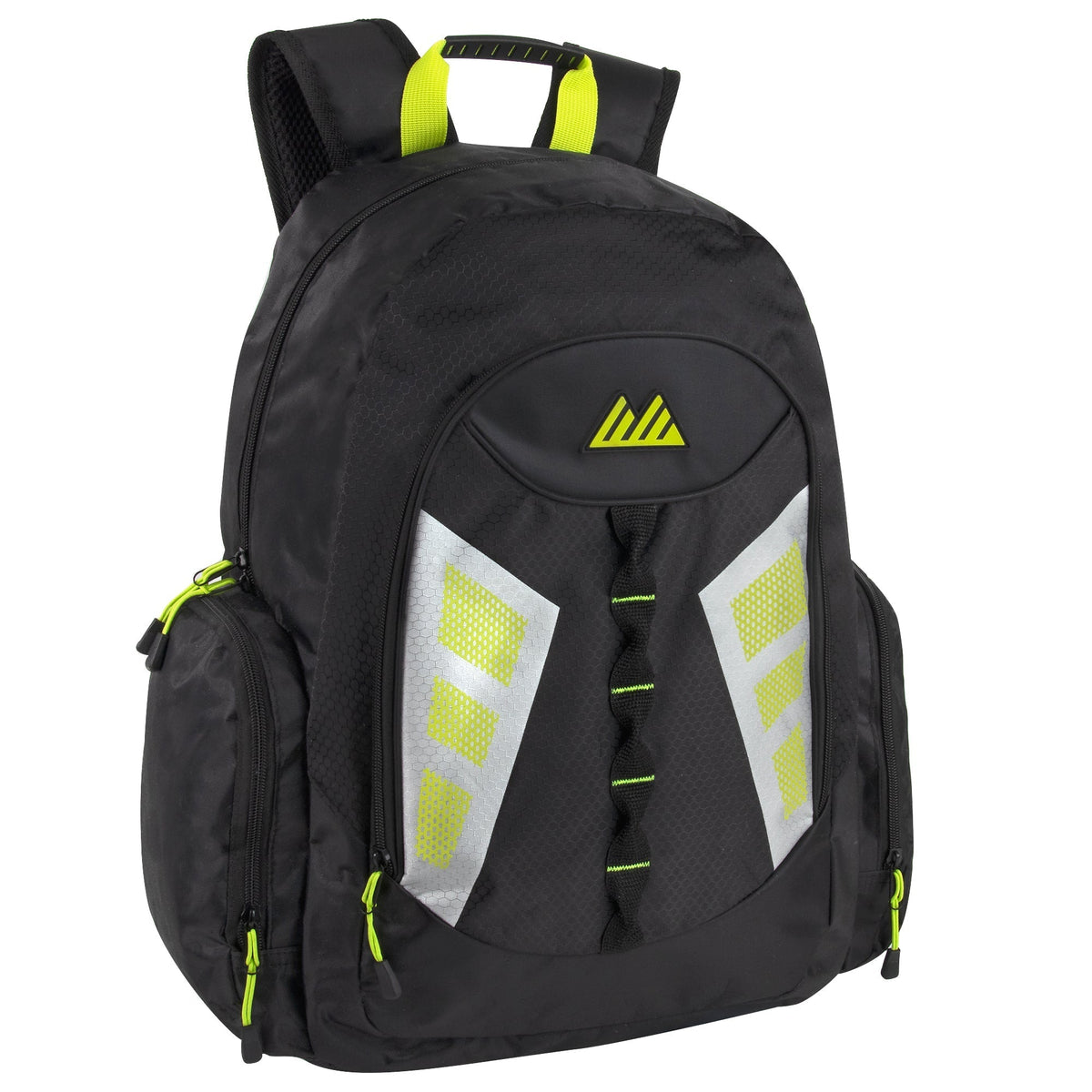 19 Inch Bulk Multi-Pocket Reflective Backpack with Laptop Section - Black